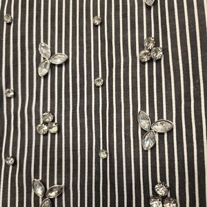 Embellished Black and White Striped Button Down Shirt